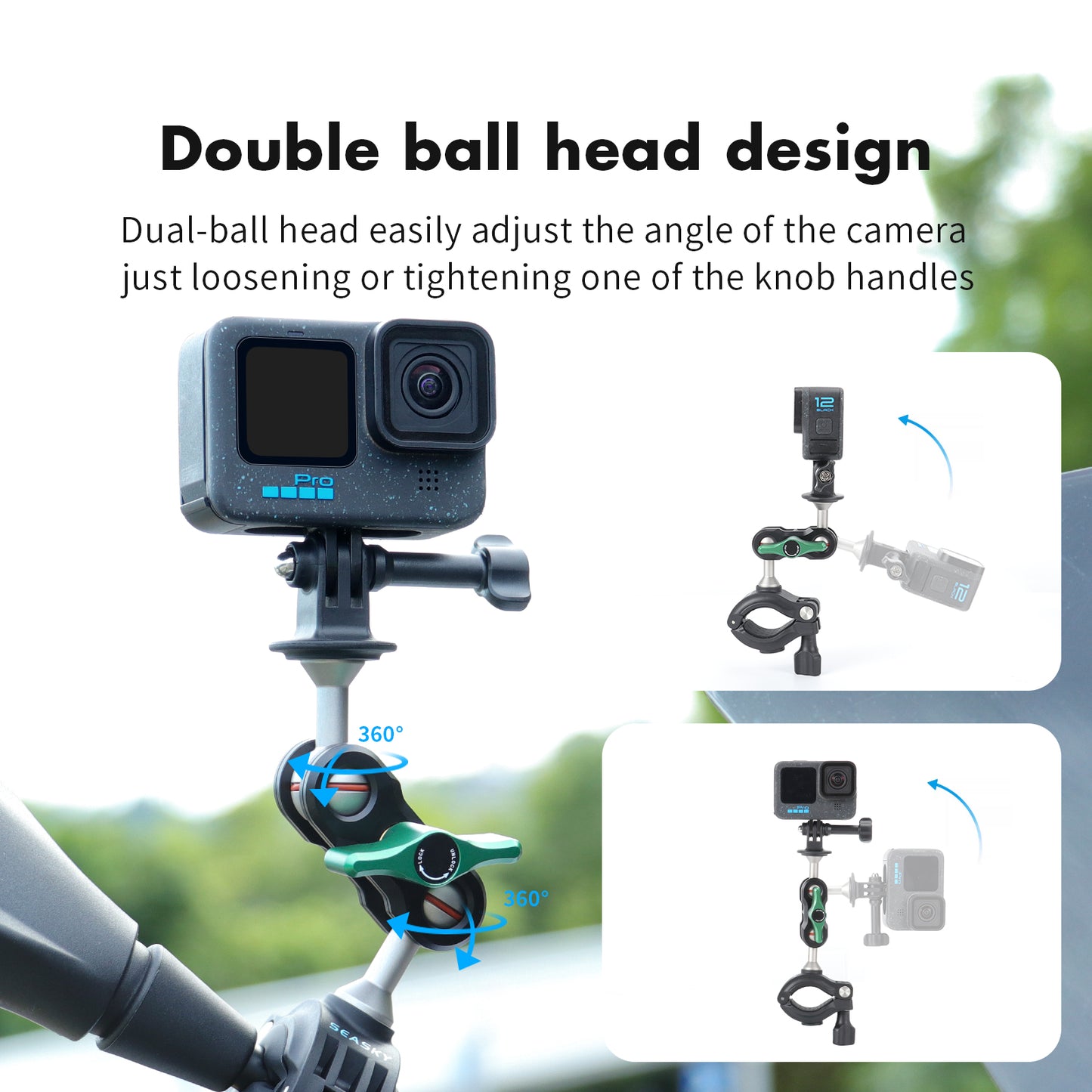 SEASKY H1 Bicycle Bike MTB Motorcycle handlebar Mount for Gopro Hero 13/12/11/10/9/8 for insta360 X4 X3 X2 X RS for DJI Action 5/4/3/2 Sports Action Camera Accessories Aluminum metal