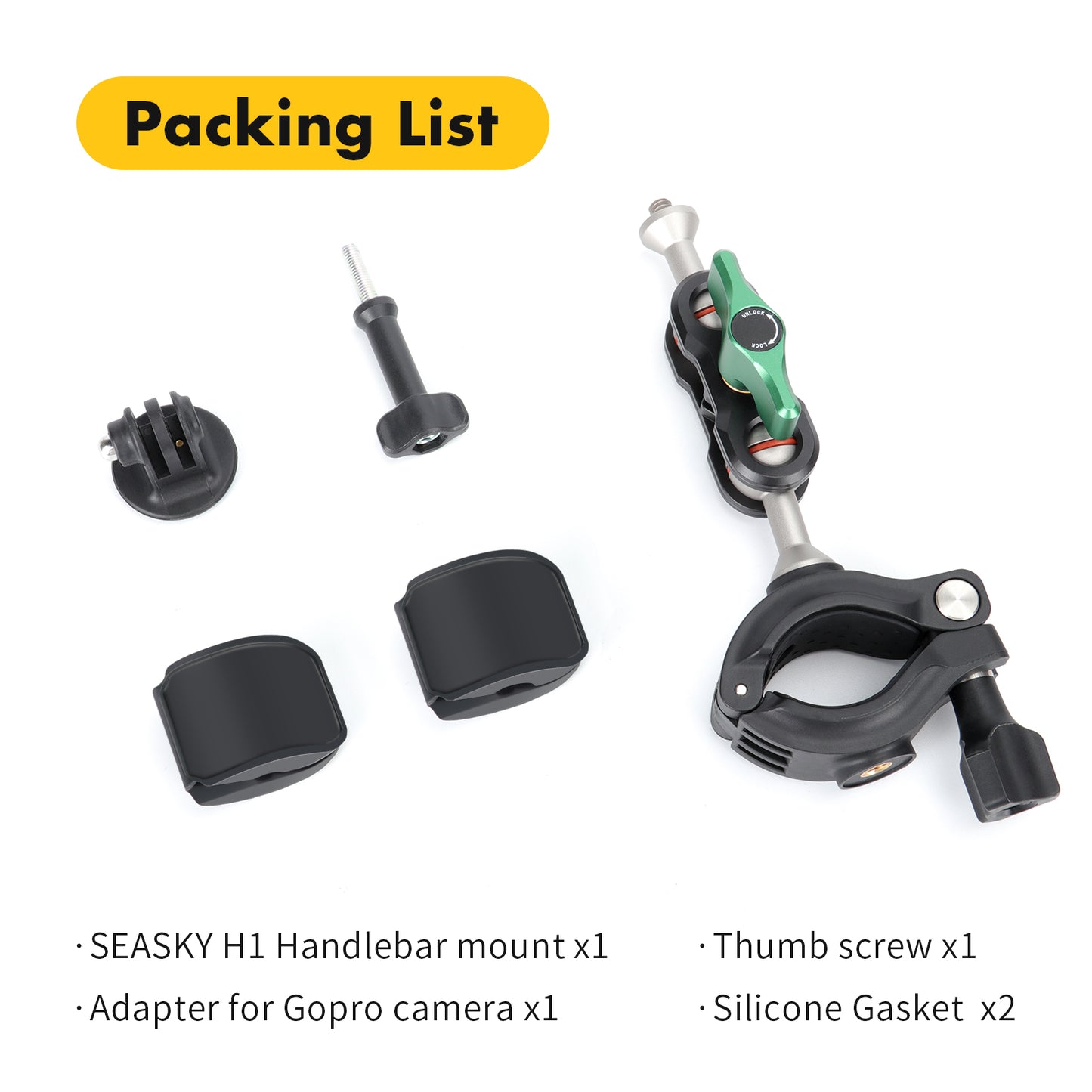 SEASKY H1 Bicycle Bike MTB Motorcycle handlebar Mount for Gopro Hero 13/12/11/10/9/8 for insta360 X4 X3 X2 X RS for DJI Action 5/4/3/2 Sports Action Camera Accessories Aluminum metal