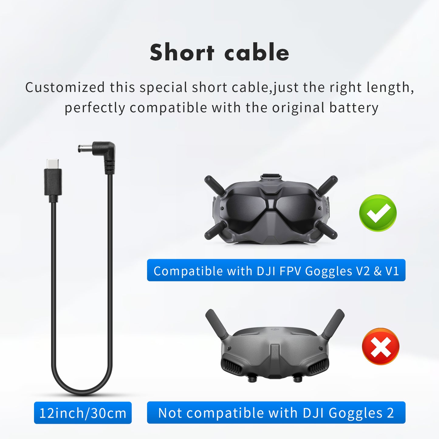 Akku-Befestigungskoffer und kurzes Stromkabelzubehör für DJI FPV-Brillen V2 und V1